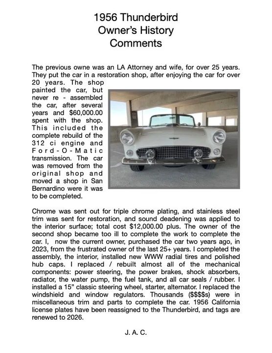 1956 Ford Thunderbird 1st Gen - Image 20 of 21