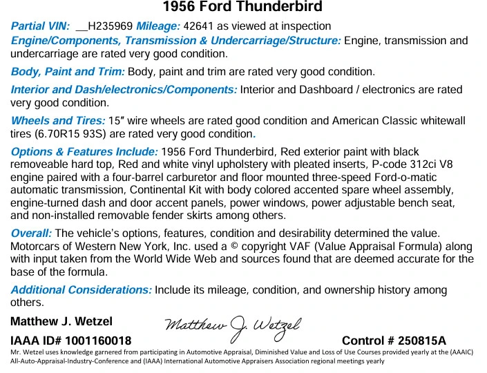 1956 Ford Thunderbird 1st Gen - Image 4 of 9