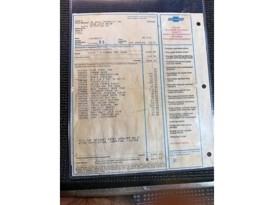 1968 Chevrolet Camaro SS 1st Gen - Image 24 of 27