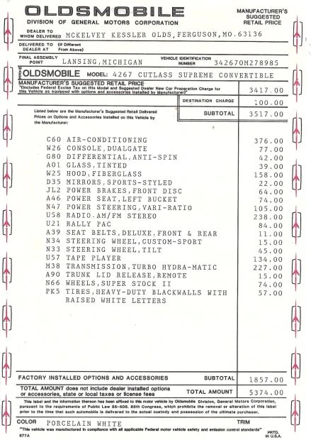 1970 Oldsmobile Cutlass Supreme - Image 9 of 9