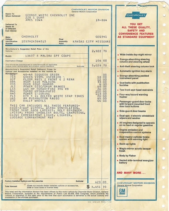 1972 Chevrolet Chevelle 2nd Gen - Image 17 of 20