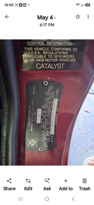 1978 MG MGB Roadster - Image 6 of 8