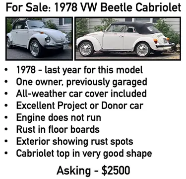 1978 Volkswagen Super Beetle Cabriolet Convertible