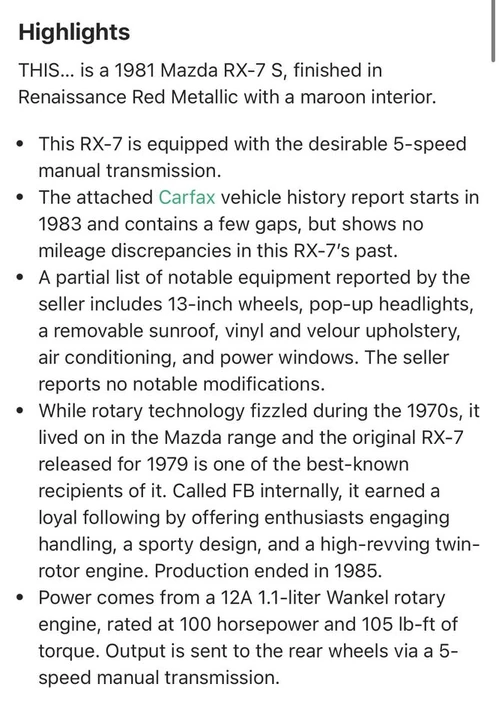 1981 Mazda RX-7 SA & FB - Image 14 of 20