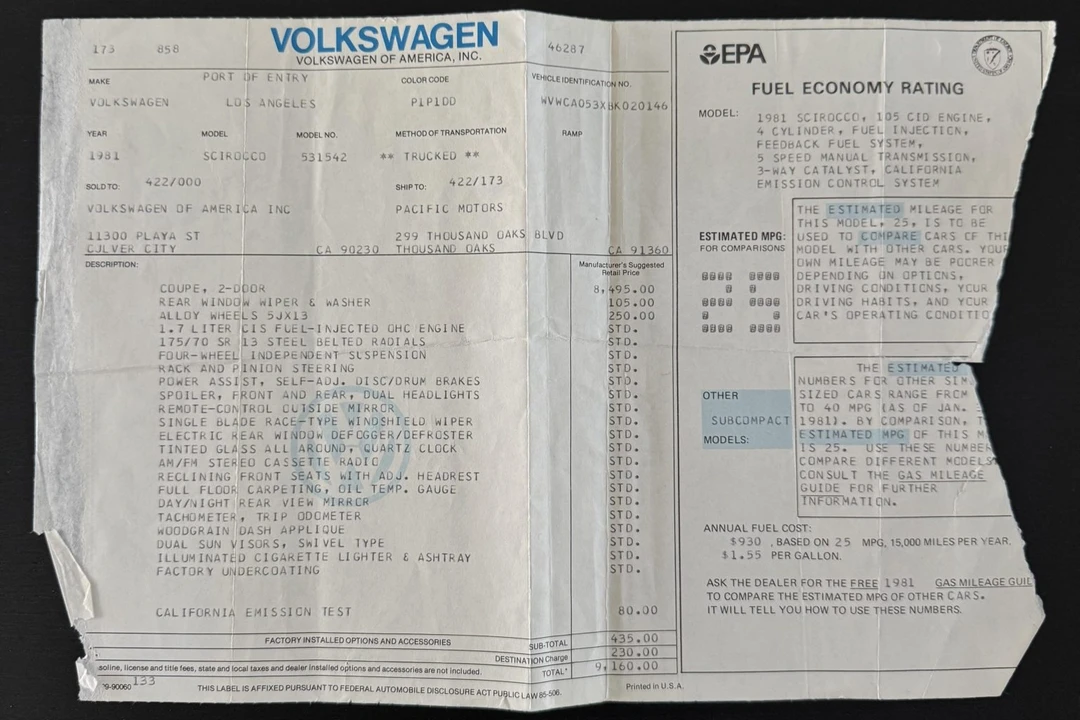 1981 Volkswagen Scirocco - Image 8 of 8