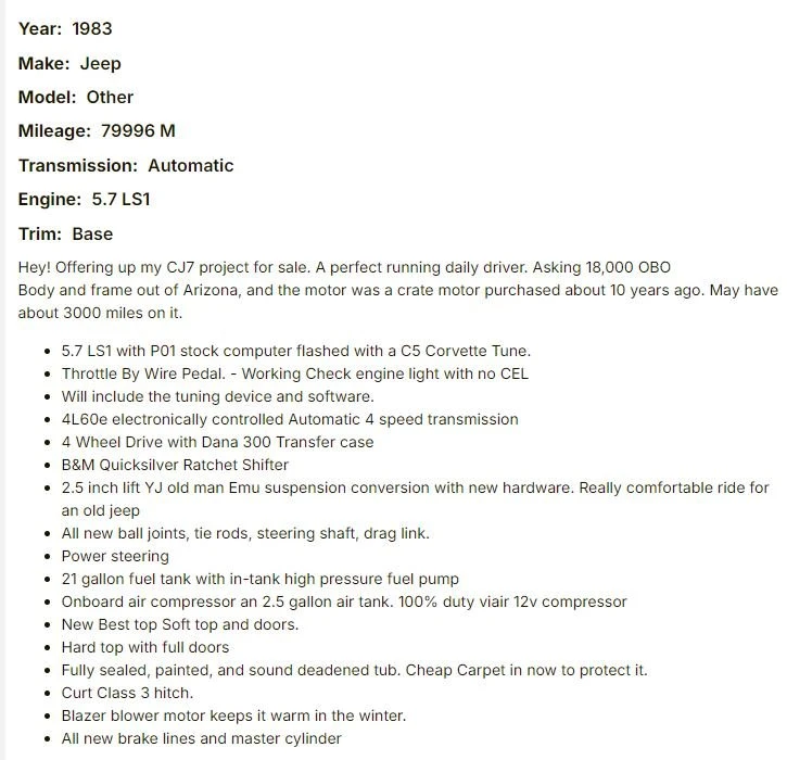 1983 Jeep CJ7 - Image 4 of 9