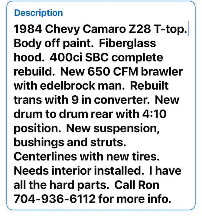 1984 Chevrolet Camaro 3rd Gen - Image 4 of 9