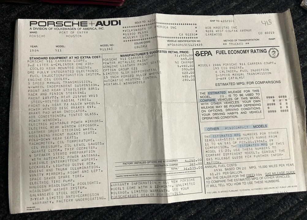 1984 Porsche 911 Carrera 3.2 - Image 21 of 21