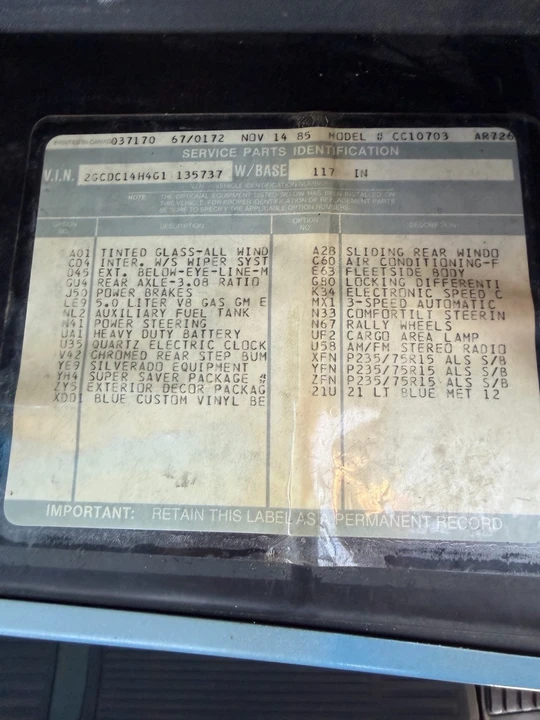 1986 Chevrolet C/K 3rd Gen - Image 16 of 16