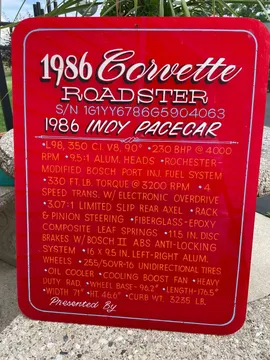 1986 Chevrolet Corvette Indy Pace Car