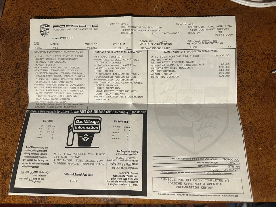 1986 Porsche 944 Turbo - Image 13 of 14