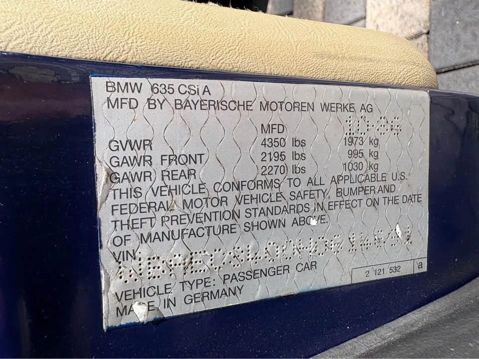 1987 BMW E24 6 Series - Image 14 of 16