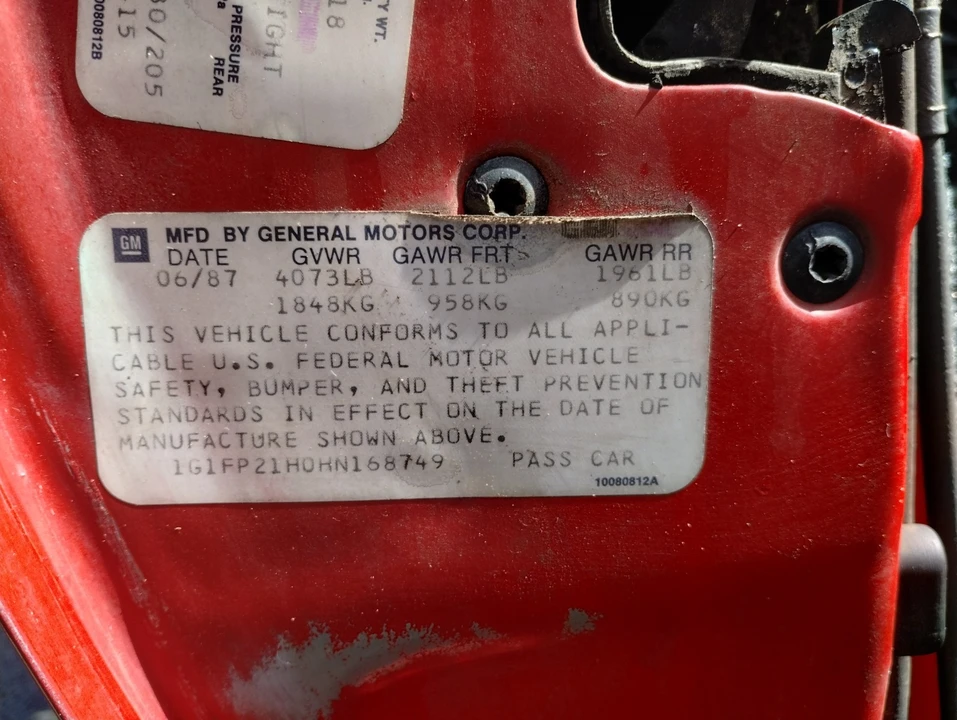 1987 Chevrolet Camaro 3rd Gen - Image 7 of 21