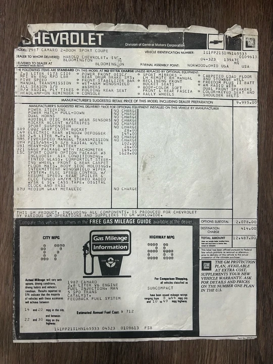 1987 Chevrolet Camaro 3rd Gen - Image 13 of 14