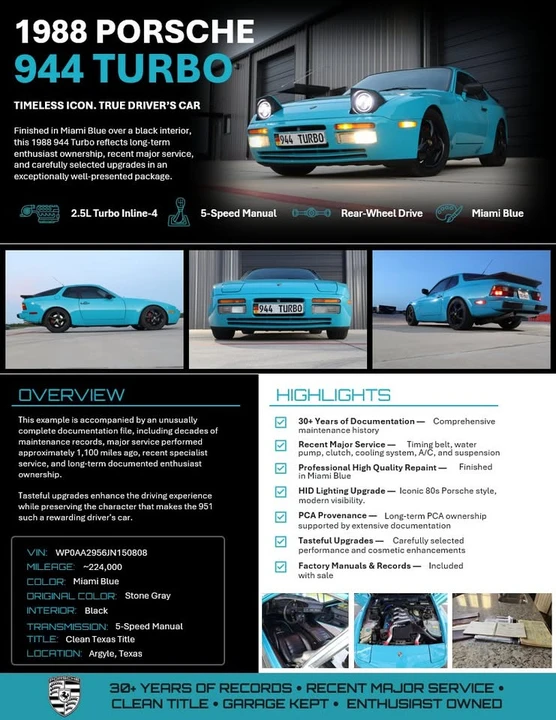1988 Porsche 944 Turbo - Image 2 of 12