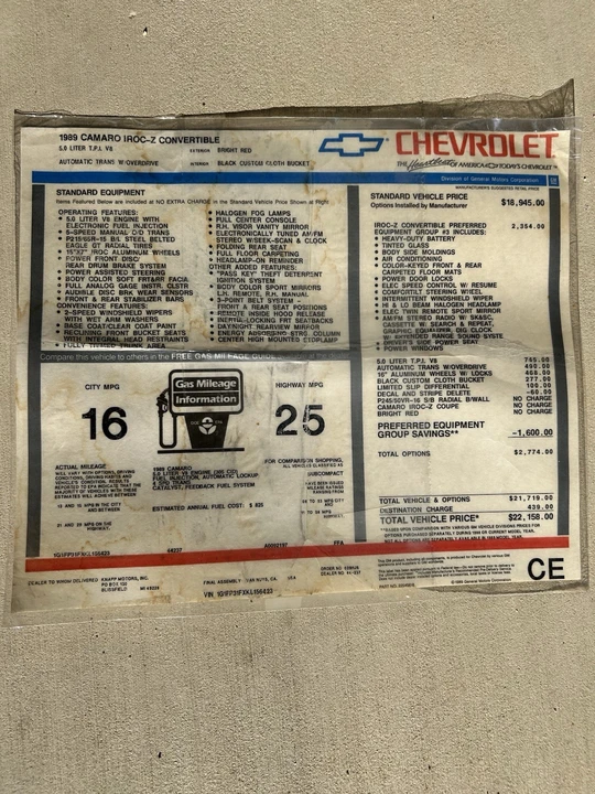 1989 Chevrolet Camaro 3rd Gen - Image 18 of 21