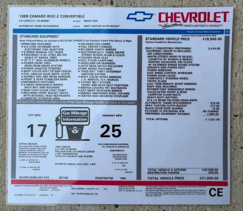 1989 Chevrolet Camaro 3rd Gen - Image 9 of 11