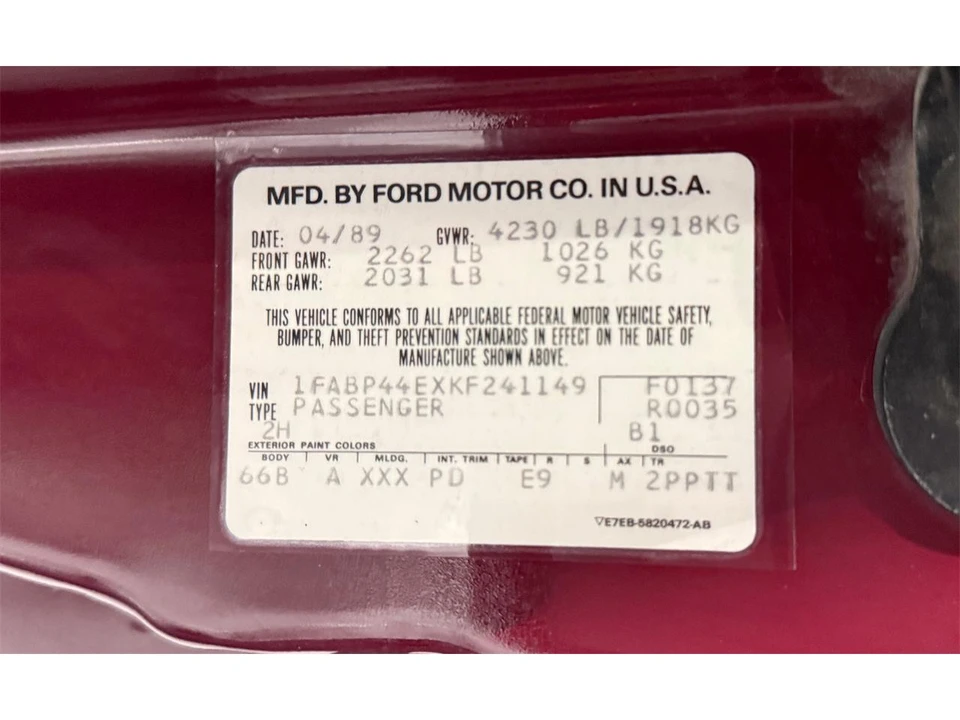 1989 Ford Mustang 3rd Gen - Image 29 of 29