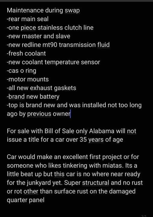1989 Mazda NA MX-5 Miata - Image 8 of 8