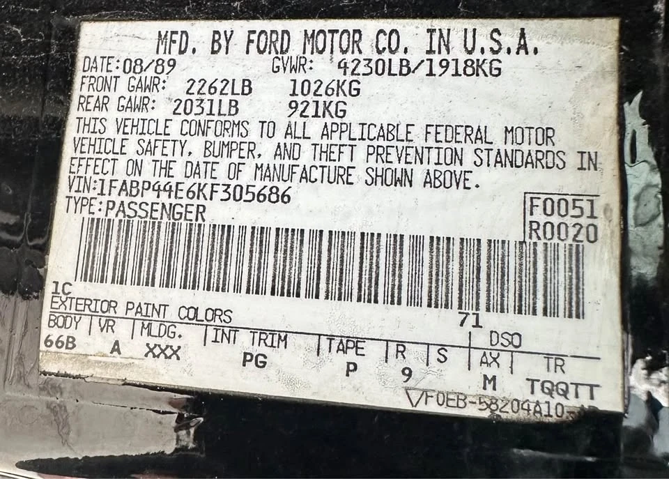 1989 Ford Mustang 3rd Gen - Image 9 of 9