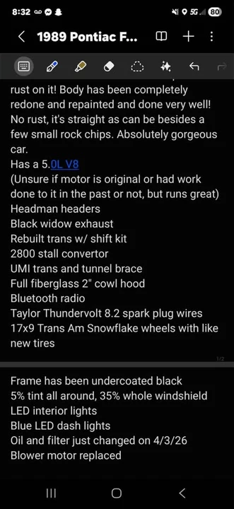 1989 Pontiac Firebird 3rd Gen - Image 2 of 3