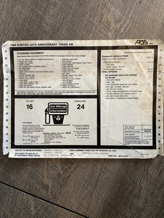 1989 Pontiac Firebird Trans Am 3rd Gen - Image 15 of 16