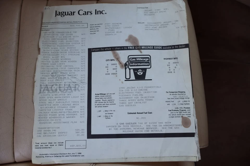 1990 Jaguar XJS Pre-Facelift V12 - Image 20 of 20