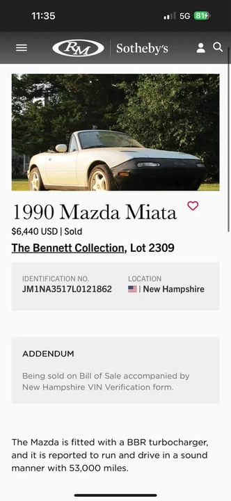 1990 Mazda NA MX-5 Miata - Image 5 of 8