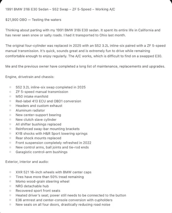 1991 BMW E30 3 Series - Image 16 of 17
