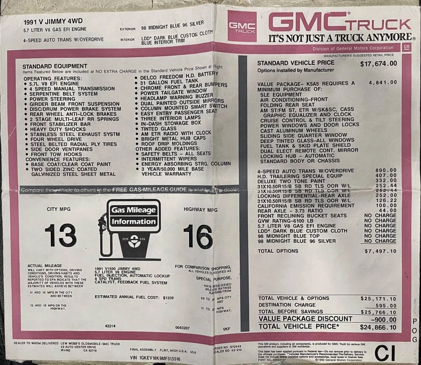 1991 GMC Jimmy 2nd Gen - Image 23 of 24