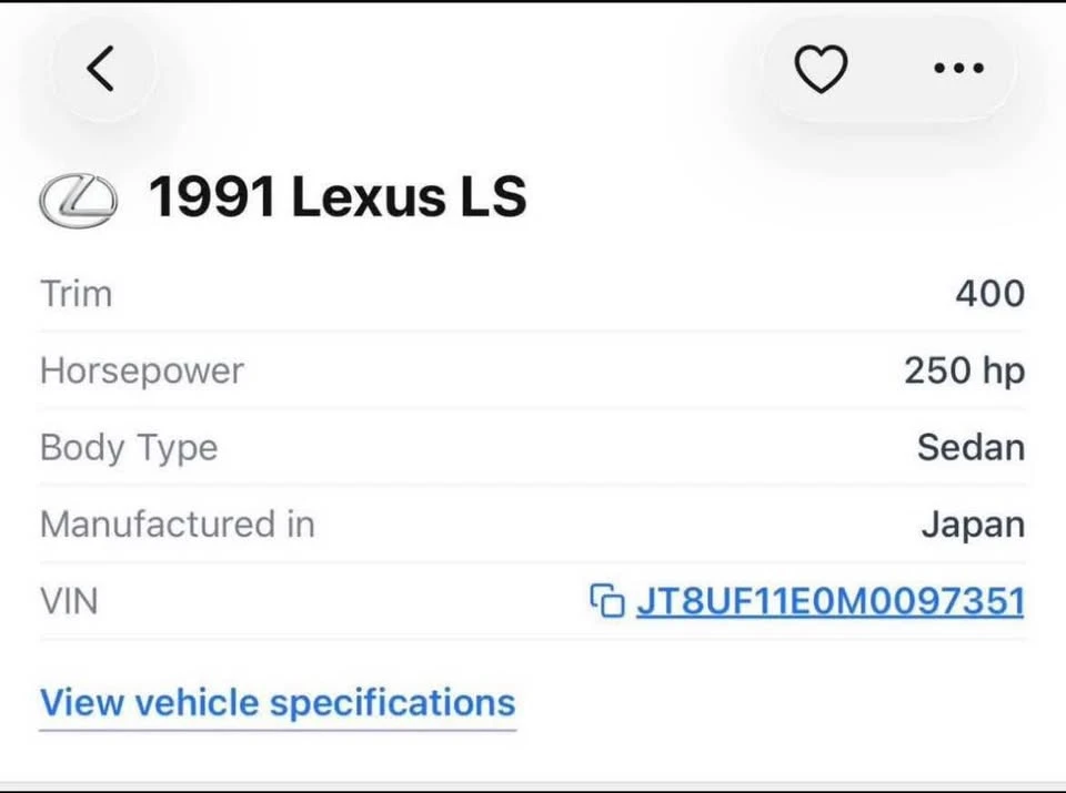 1991 Lexus LS 1st Gen - Image 3 of 4