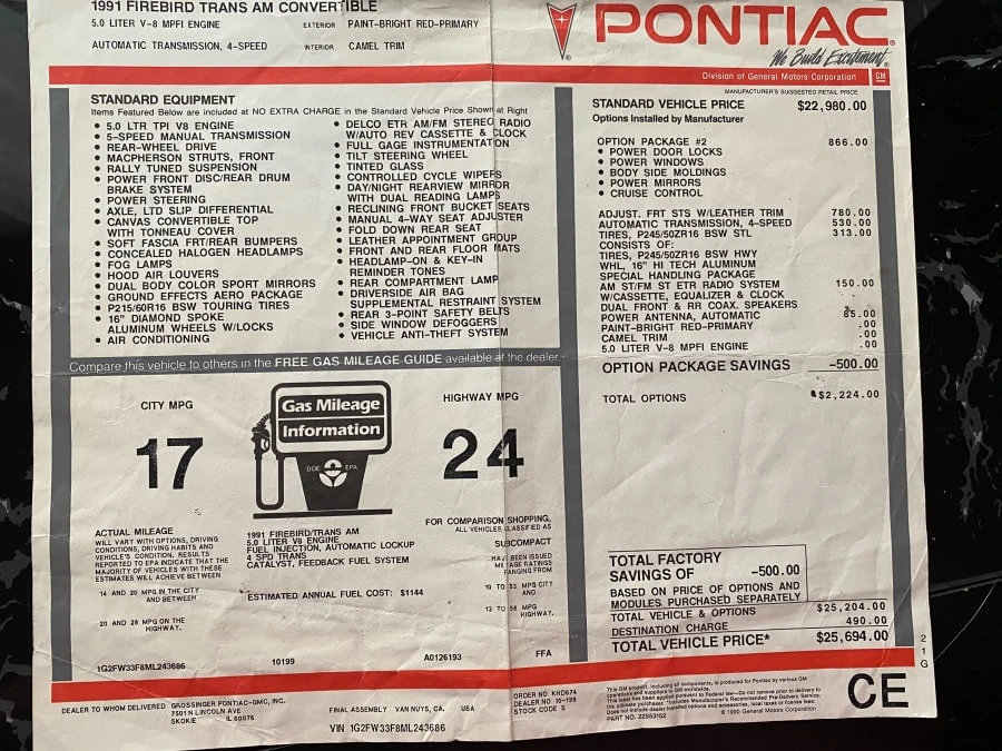 1991 Pontiac Firebird Trans Am 3rd Gen - Image 14 of 14
