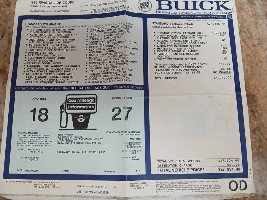 1992 Buick Riviera 4th-7th Gen - Image 5 of 21