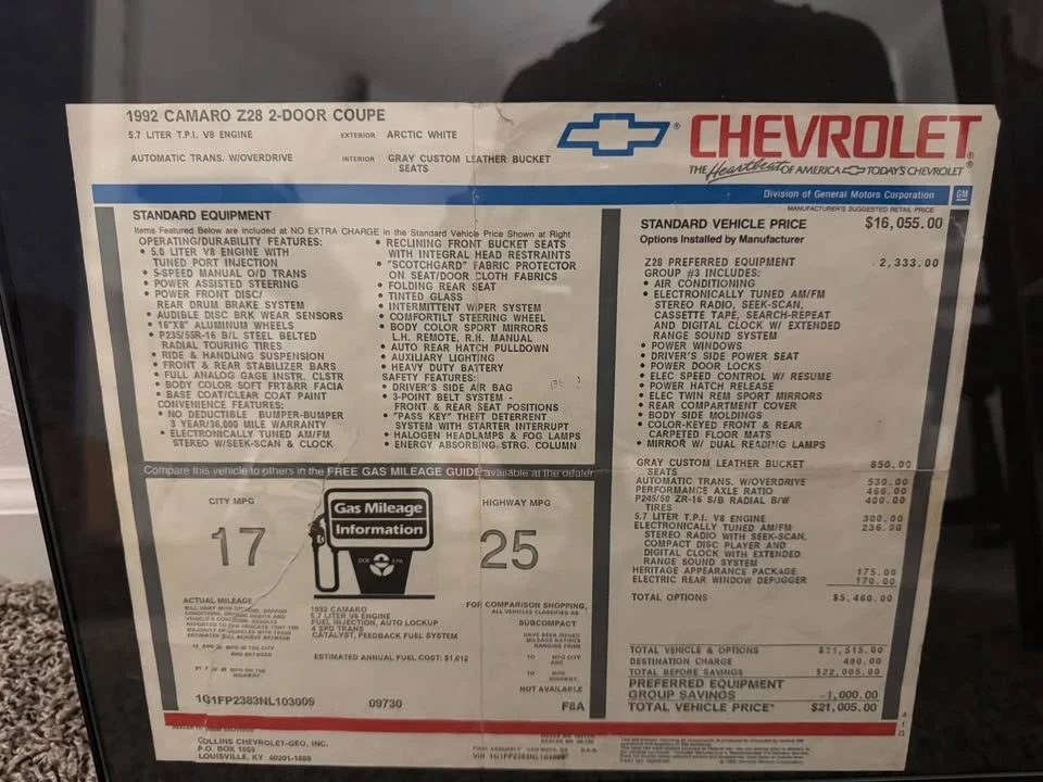 1992 Chevrolet Camaro 3rd Gen - Image 10 of 10