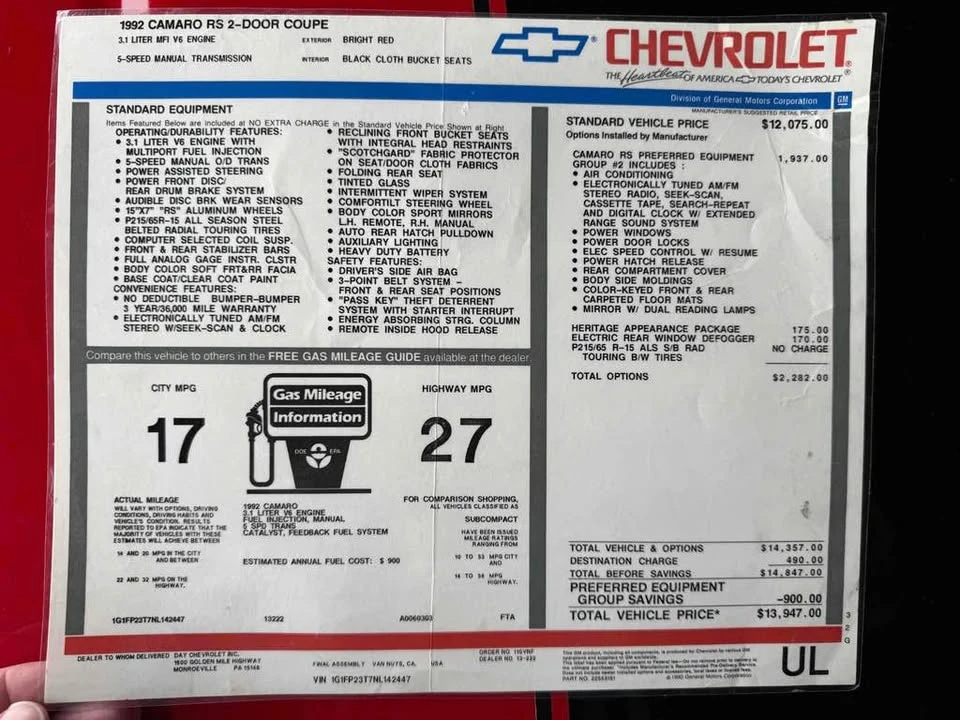 1992 Chevrolet Camaro 3rd Gen - Image 11 of 12