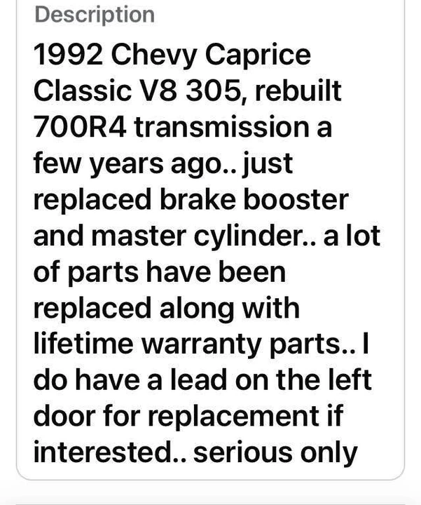 1992 Chevrolet Caprice - Image 4 of 5