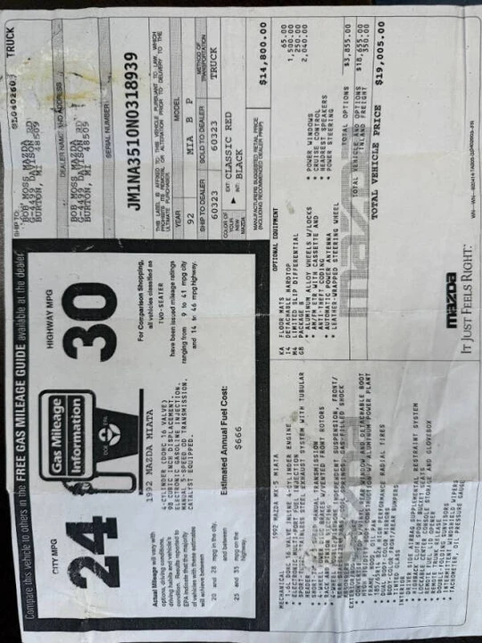 1992 Mazda NA MX-5 Miata - Image 15 of 15