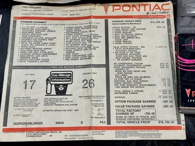 1992 Pontiac Firebird 3rd Gen - Image 9 of 21
