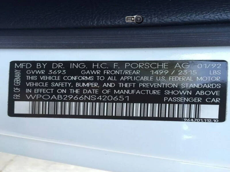 1992 Porsche 964 Carrera - Image 5 of 12