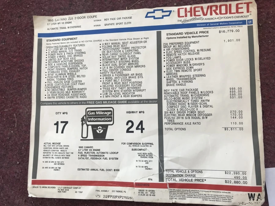 1993 Chevrolet Camaro 4th Gen - Image 6 of 12