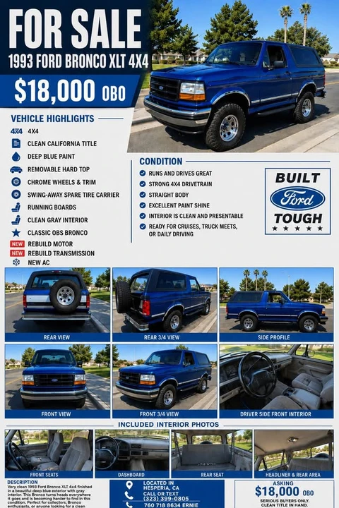 1993 Ford Bronco 5th Gen - Image 2 of 3