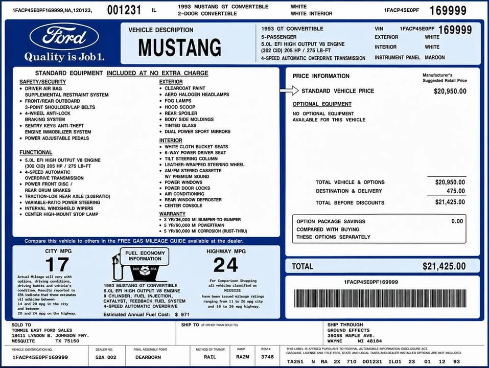 1993 Ford Mustang GT 3rd Gen - Image 18 of 19