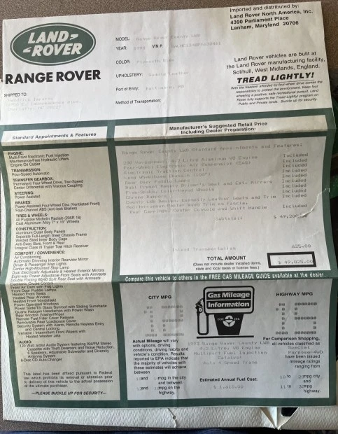 1993 Land Rover Range Rover Classic - Image 8 of 9