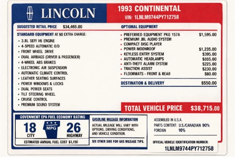 1993 Lincoln Continental 8th Gen - Image 14 of 15