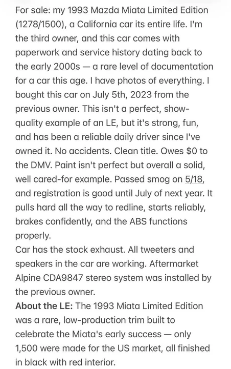 1993 Mazda NA MX-5 Miata - Image 14 of 20
