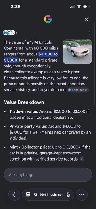1994 Lincoln Continental 8th Gen - Image 4 of 4