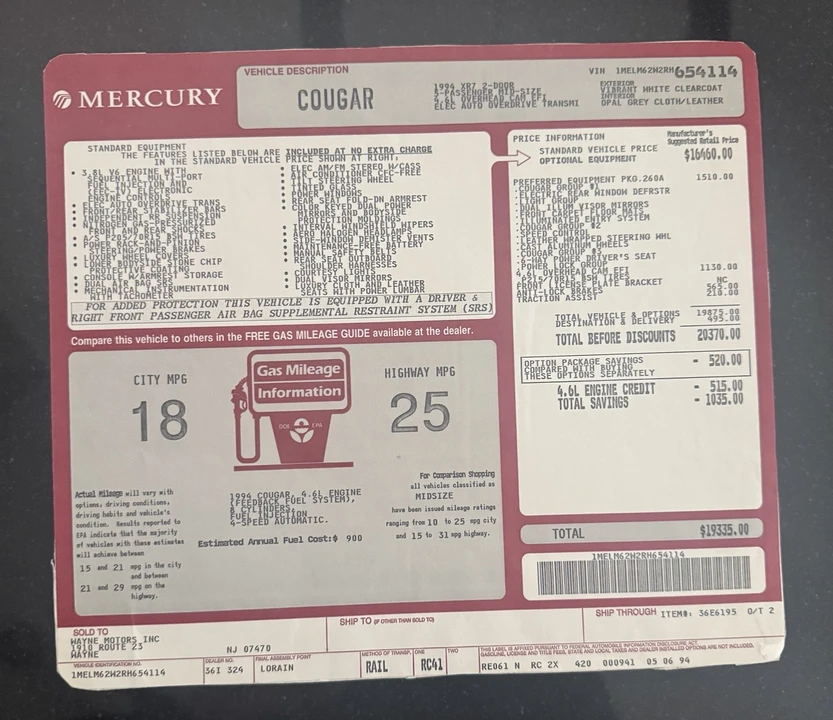 1994 Mercury Cougar 4th+ Gen - Image 14 of 15