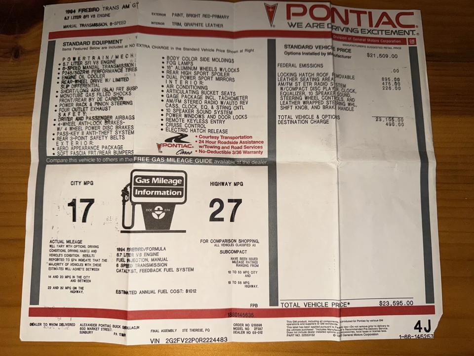 1994 Pontiac Firebird Trans Am 4th Gen - Image 15 of 16