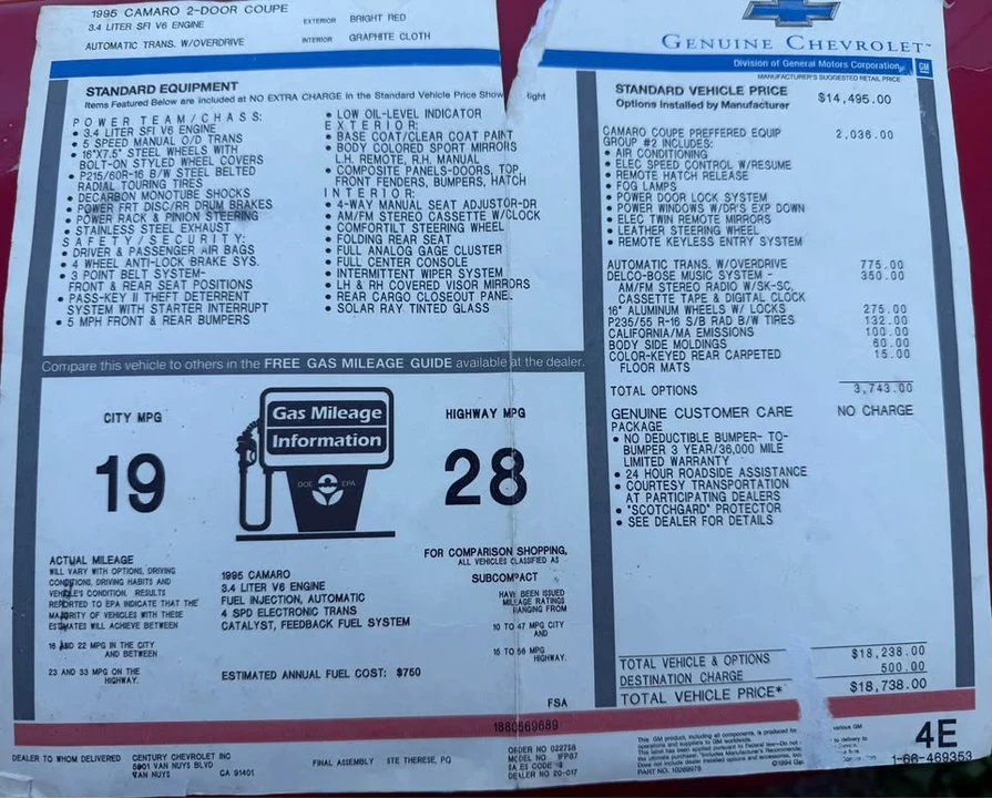 1995 Chevrolet Camaro 4th Gen - Image 12 of 12