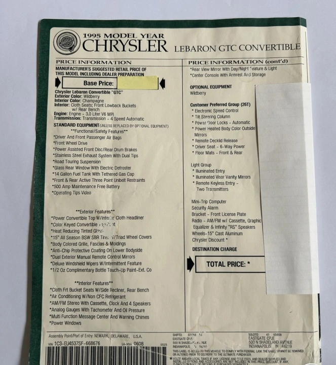 1995 Chrysler LeBaron - Image 12 of 12